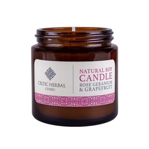 Celtic Herbal - Rose Geranium & Grapefruit Natural Soy Candle 100g